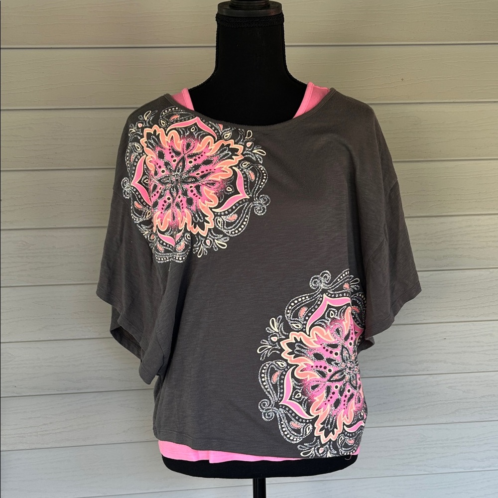 Justice Gray and Pink Girls Two Piece Top Size 18